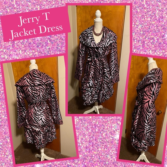 Vintage Jerry T Purple & Black Zebra Print Jacket Dress + Matching Necklace - Picture 1 of 5